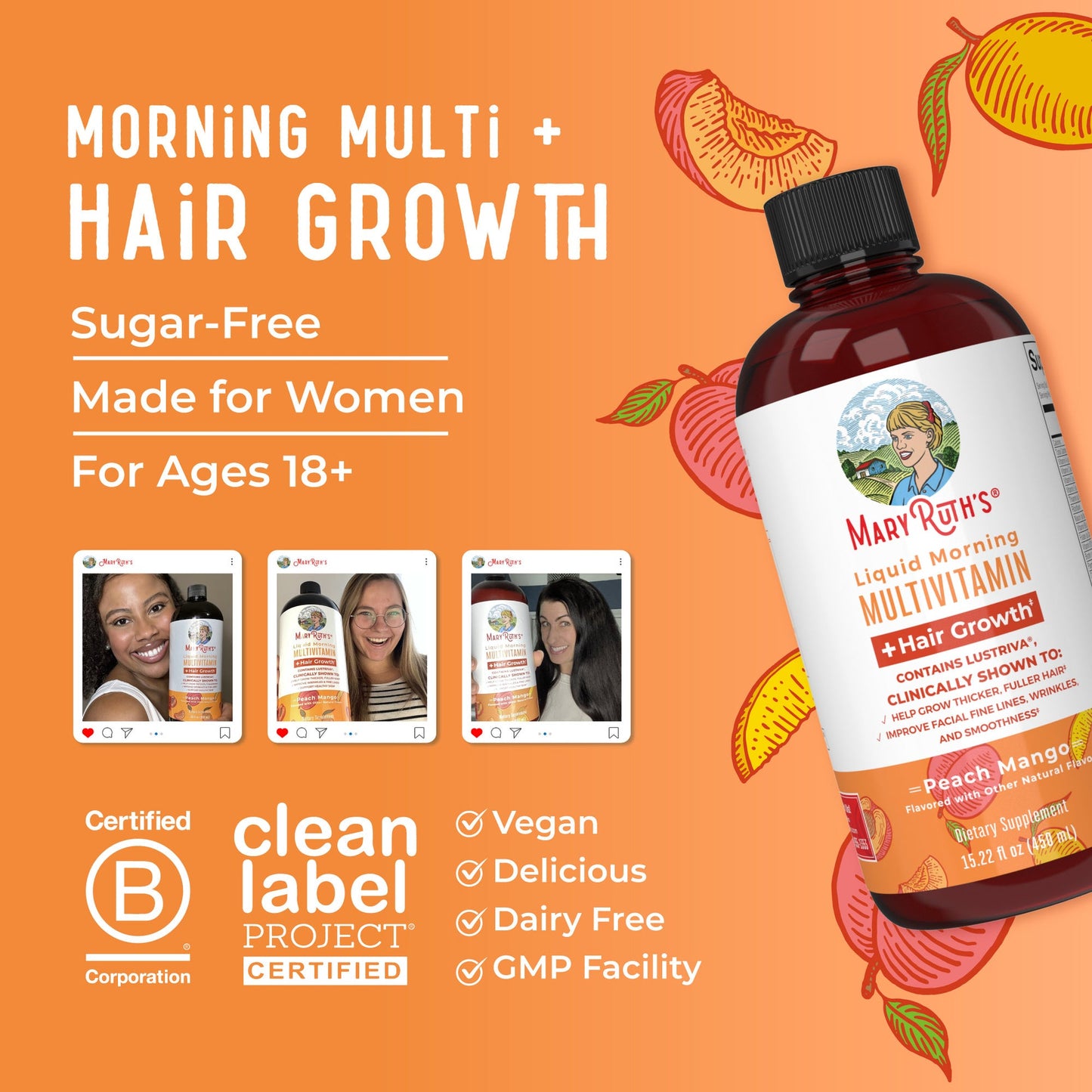 Liquid Morning Multivitamin + Hair Growth 15.22 oz